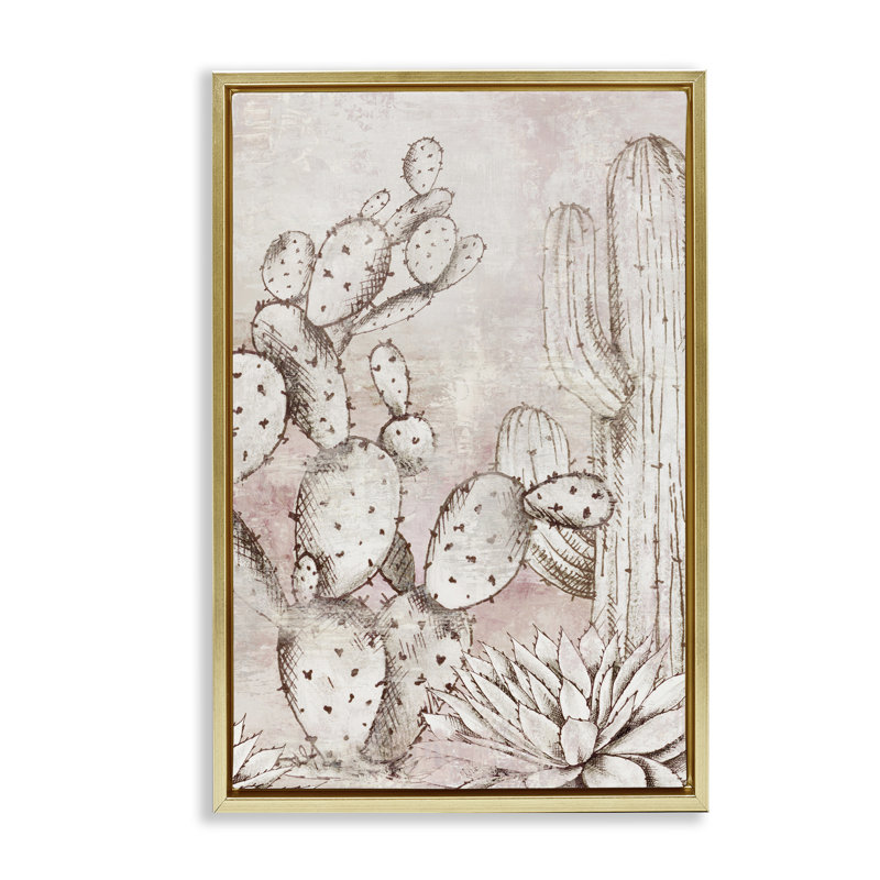 Cadre flottant Oasis Guardian Cacti, design par Luna Mavis, H 25 po x l 17 po, Cadre flottant métallique doré