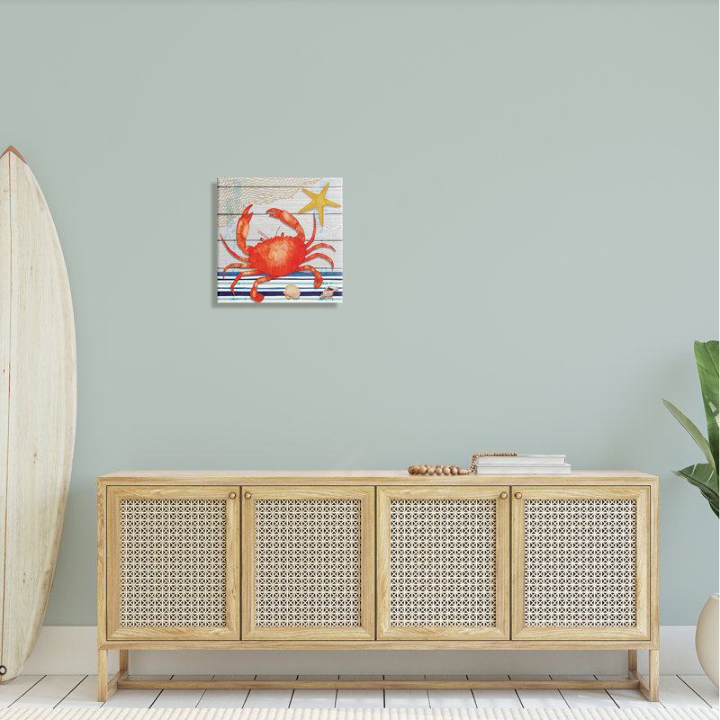 «Nautical Striped Red Crab Sea Life» par N / A - impression sur toile tendue, H 17 po x l 17 po x P 1,5 po