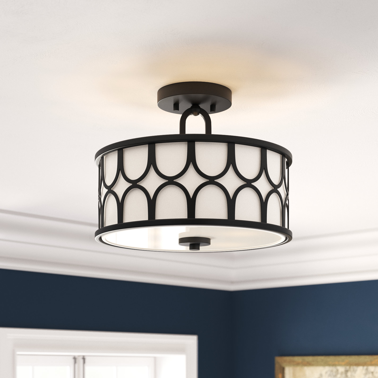 Bayberry 2 Light Fabric Semi Flush Mount, Oil Rubbed Bronze