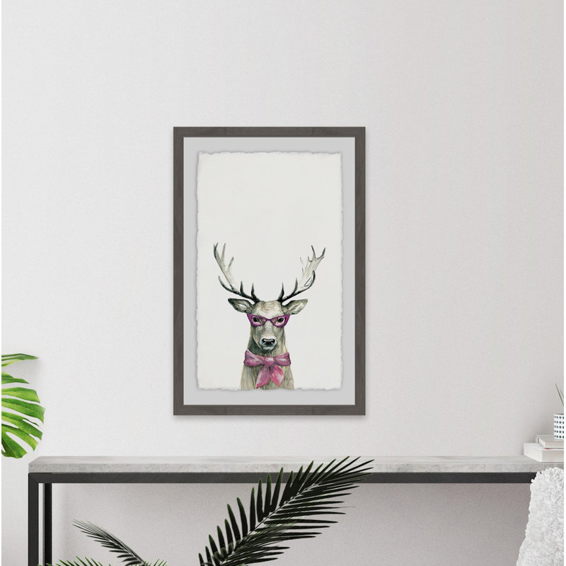 «Caravelle Po-Faced Deer», reproduction encadrée, H 12 po x l 18 po x P 1,5 po, Encadré gris