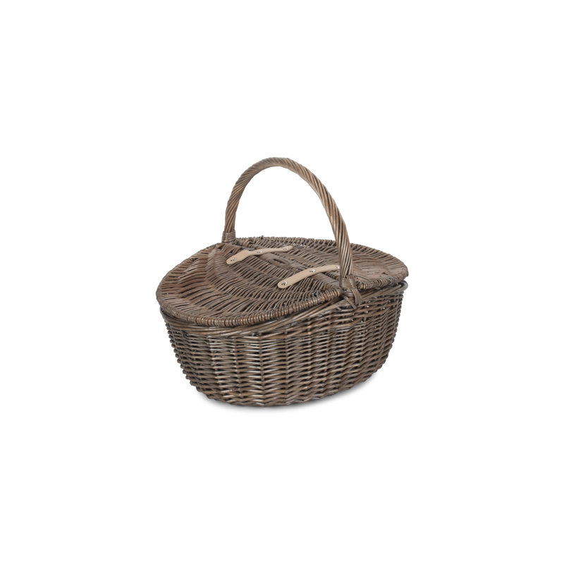 Wicker Unlined Oval Picnic Basket, Antique