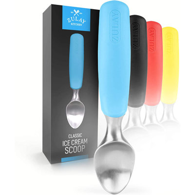 Zulay Kitchen Stainless Steel Ice Cream Scoop with Rubber Grip