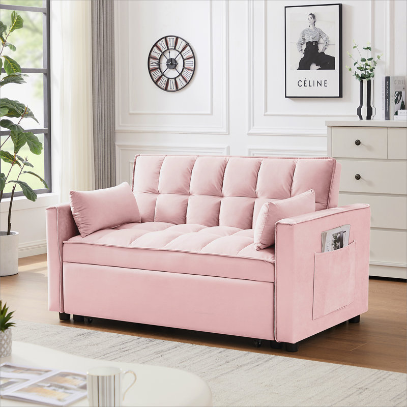 Canapé-lit rembourré Cubbindall, canapé-lit, canapé en velours, canapé moderne, canapé d'appoint, Velours rose 1