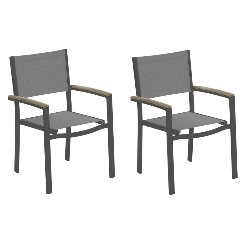 Travira Stacking Patio Dining Chair, Flint, Titanium Basketweave, Tekwood Vintage