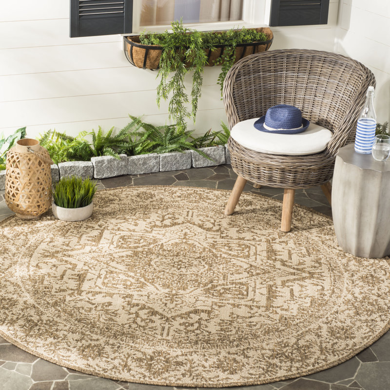 Danya Cream/Beige Indoor/Outdoor Area Rug, Round 6'7"