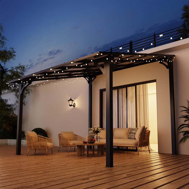 10 pi. L 10 pi. Pergola en aluminium avec auvent, H 99,2 po x l 115,4 po x P 103,5 po