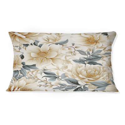 Beige And Grey Flower Serenity Boho Pattern I - Floral Printed Throw Pillow