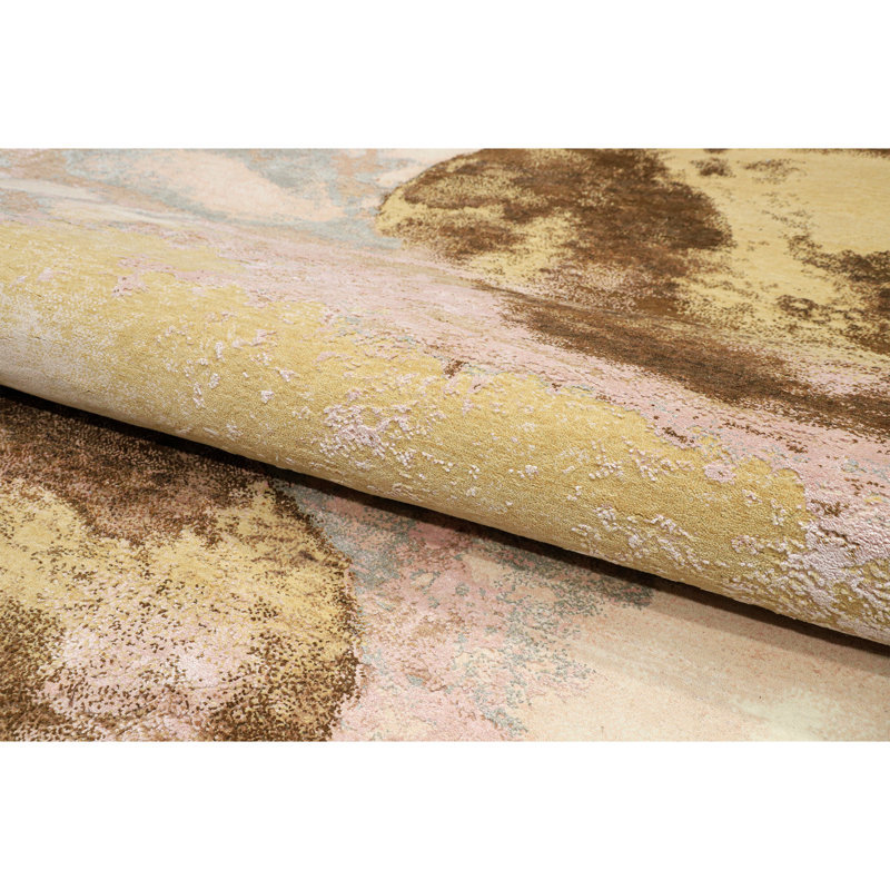 Hand Knotted Area Rug in Beige/Gold, Rectangle 9' x 12'
