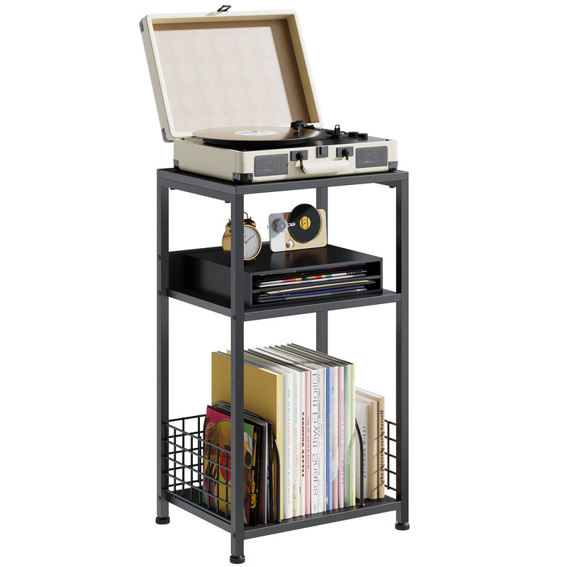 3 Tier Record Player Storage Cabinet Table Stand,Living Room Bedroom Office, Black