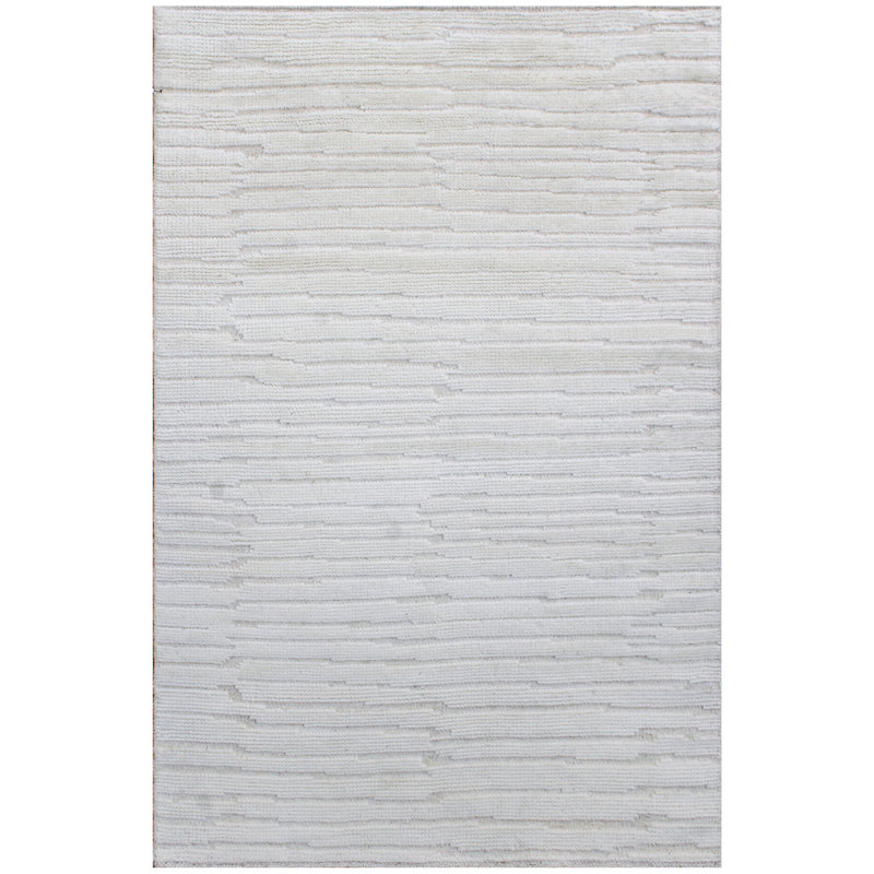 Tapis abstrait ivoire / blanc en laine noué à la main 4 pi x 6 pi Abstract