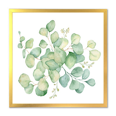 «Green Eucalyptus Bouquet On White», reproduction d'art sur toile traditionnelle