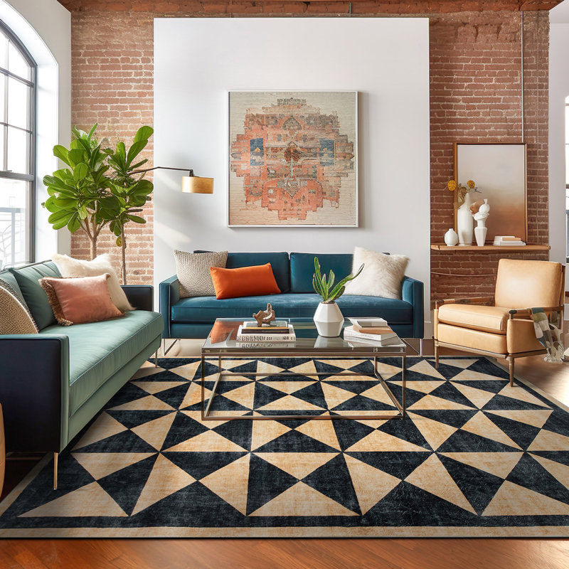 Geometric Diamond Washable Non Slip Area Rug, Rectangle 5' x 7'
