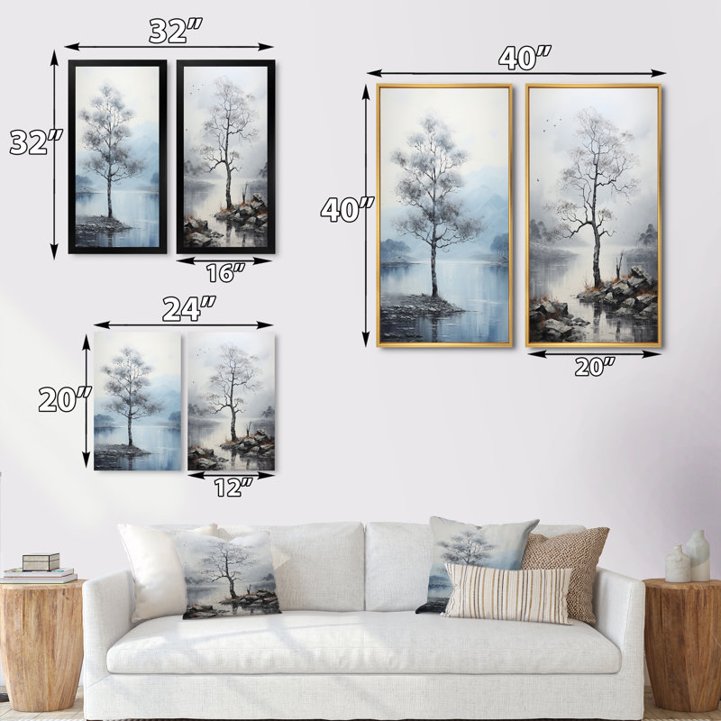 «Gray Tree Monicoloch Whispers Landscape», 2 pièces sur toile, H 32 po x l 32 po, Cadre noir