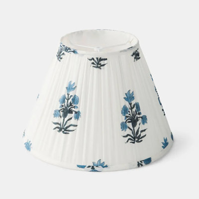 Abat-jour en coton plissé fleuri bleu azur | Abat-jour en tissu fabriqué à la main pour lampes de table | 14 po de diamètre inférieur x 10 po de hauteur x 7 po de diamètre supérieur