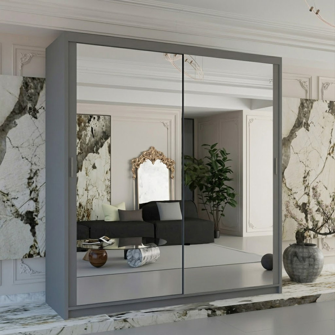 Branca Sliding Mirror Door Wardrobe with Shelves & Hanging Rails – Space-Saving Bedroom Storage – Multiple Sizes