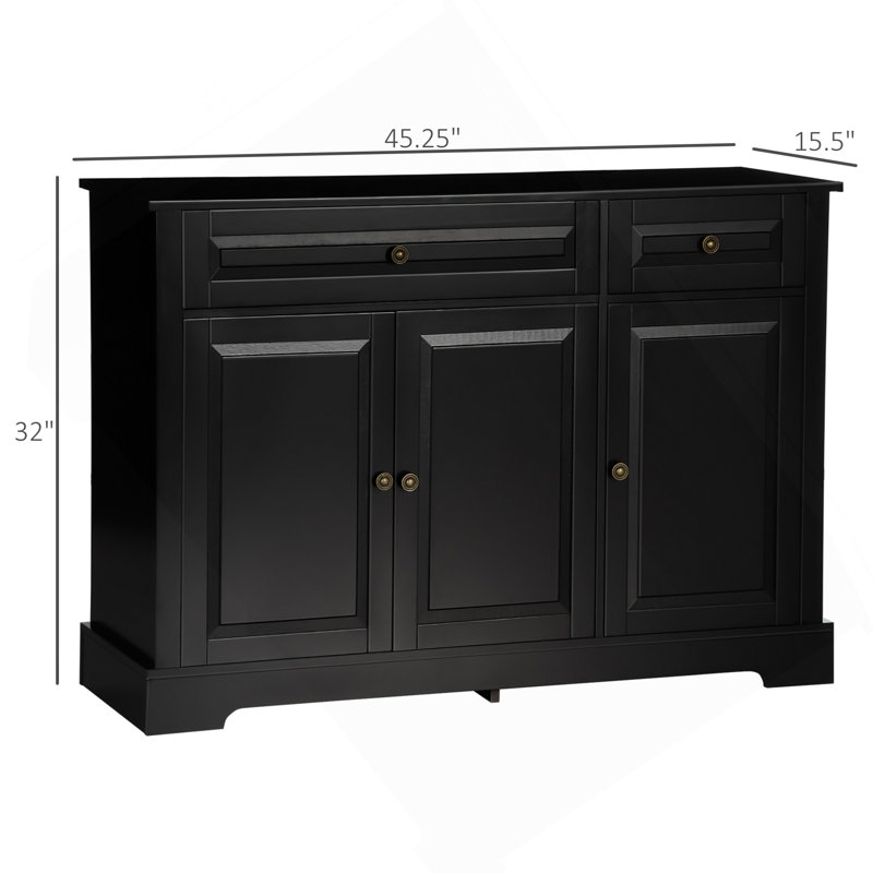 Sideboard Buffet Cabinet, Modern Kitchen Cabinet With 2 Drawers And Adjustable Shelves, Coffee Bar Cabinet, Black, Black