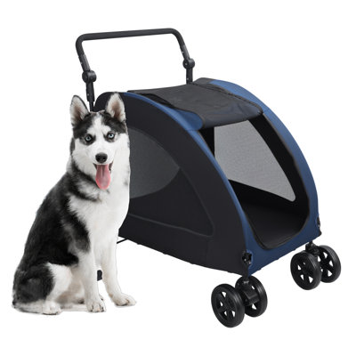 Pet Stroller for Medium Large Dogs, Pet Stroller with Dual Entry, Foldable Dog Wagon, Breathable Mesh Puppy Carrier with Adjustable Handle