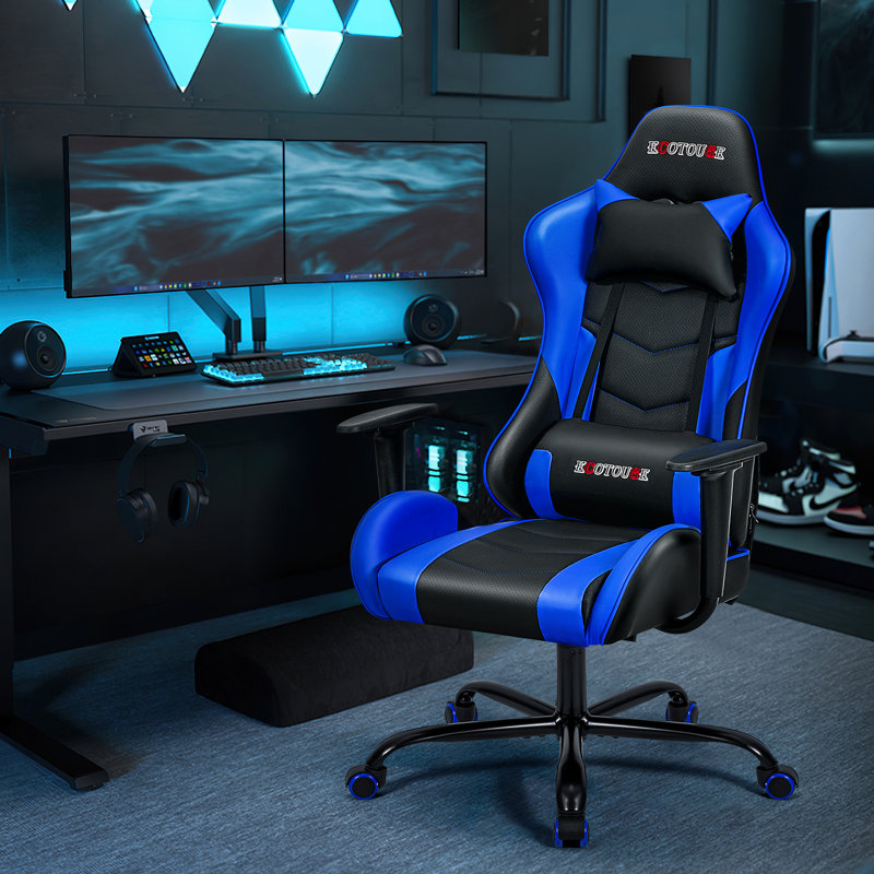 ECOTOUGE Fauteuil inclinable, ergonomique et pivotant réglable, Bleu et noir