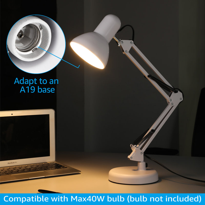Stelly Metal Adjustable Desk Lamps, Swing Arm Architect Desk Lamp with Clamp for Home Office, White