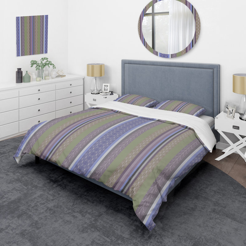 Green And Blue Striped Pattern - Patterned Duvet Cover Set
