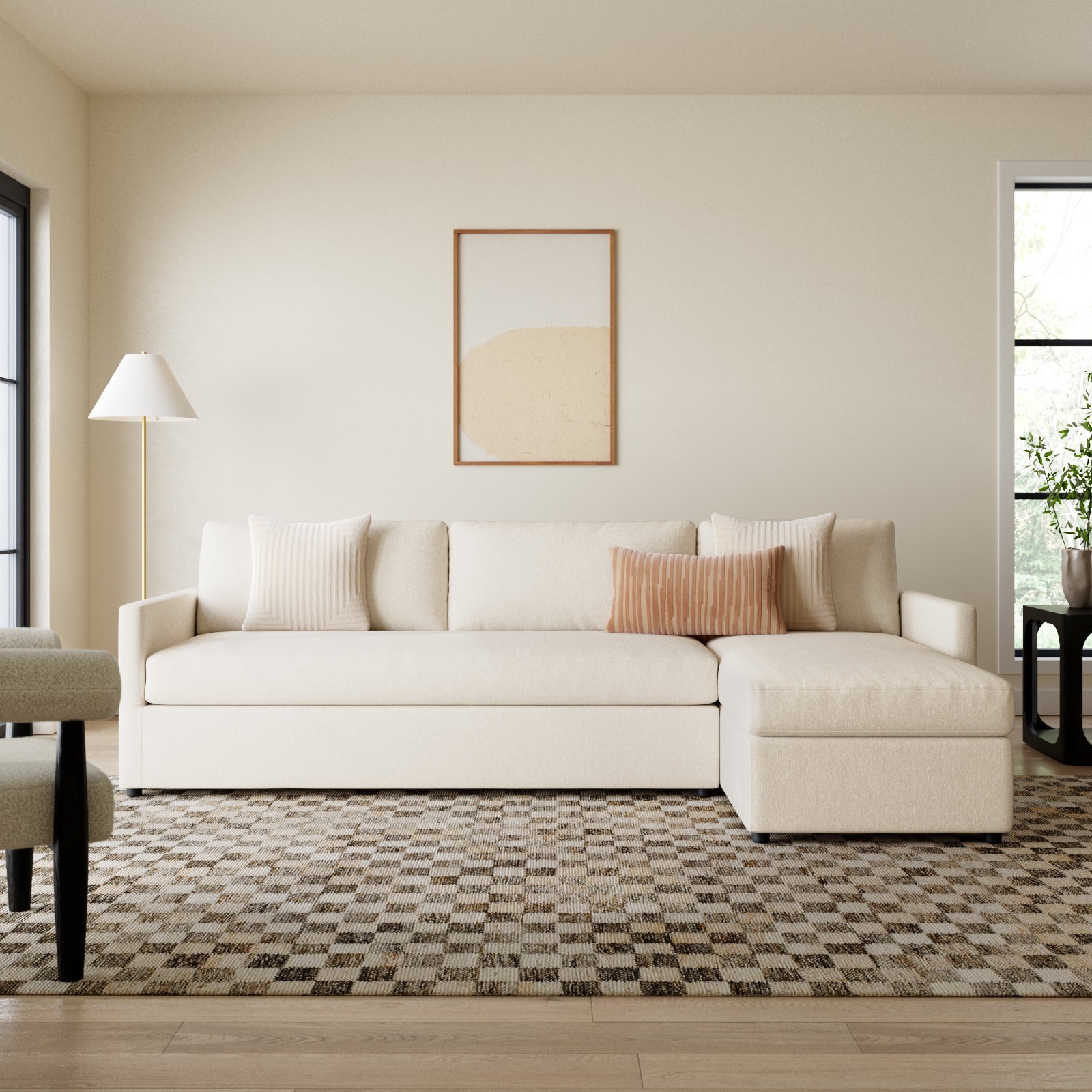 Damari 2 - Piece Upholstered Chaise Sectional, Right Hand Facing, Andrew Driftwood Performance Chenille
