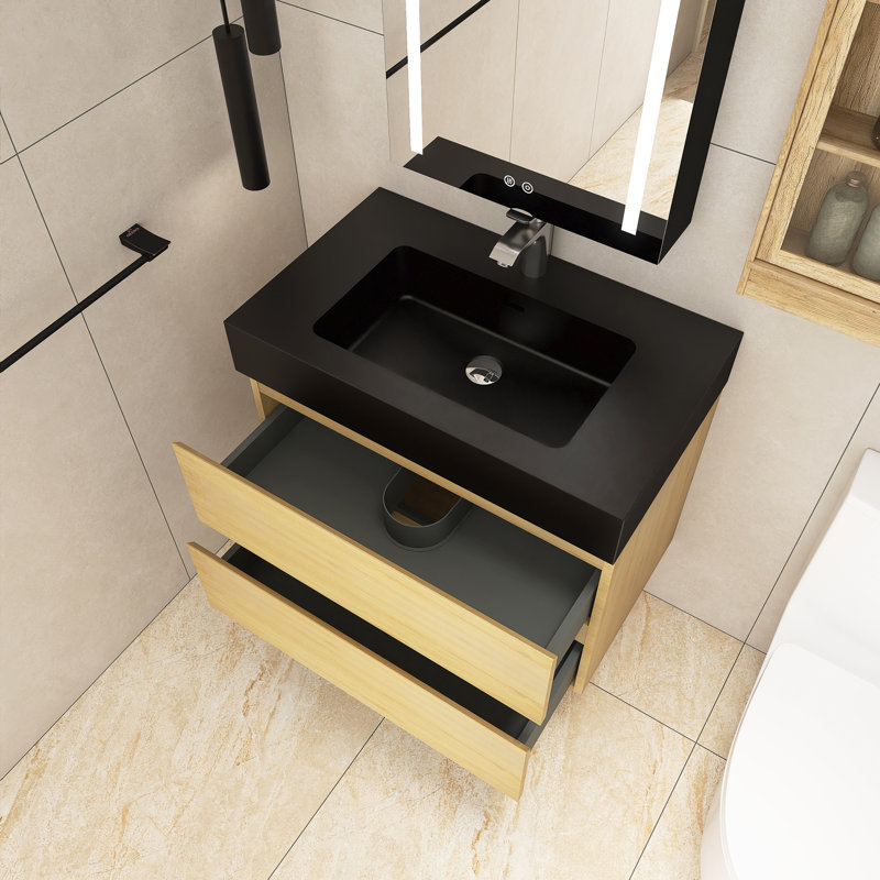 Lexius 30'' Wall Mounted Single Sink Bathroom Vanity with Solid Surface Top