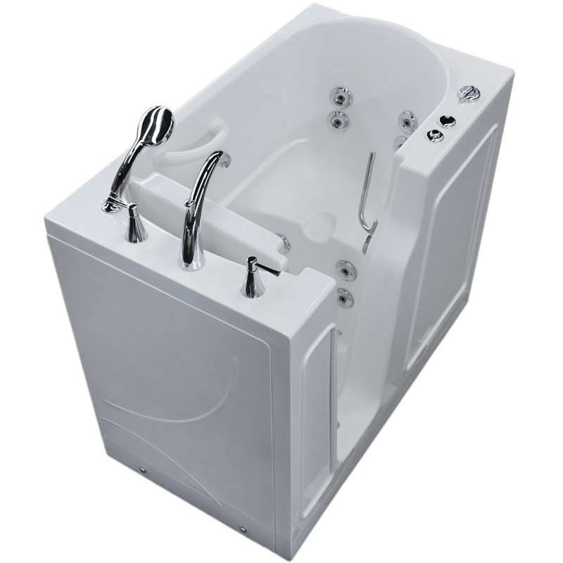 Prairie 45.75'' x 26'' Alcove / Tile In Whirlpool Fiberglass Bathtub with Faucet, Left, White