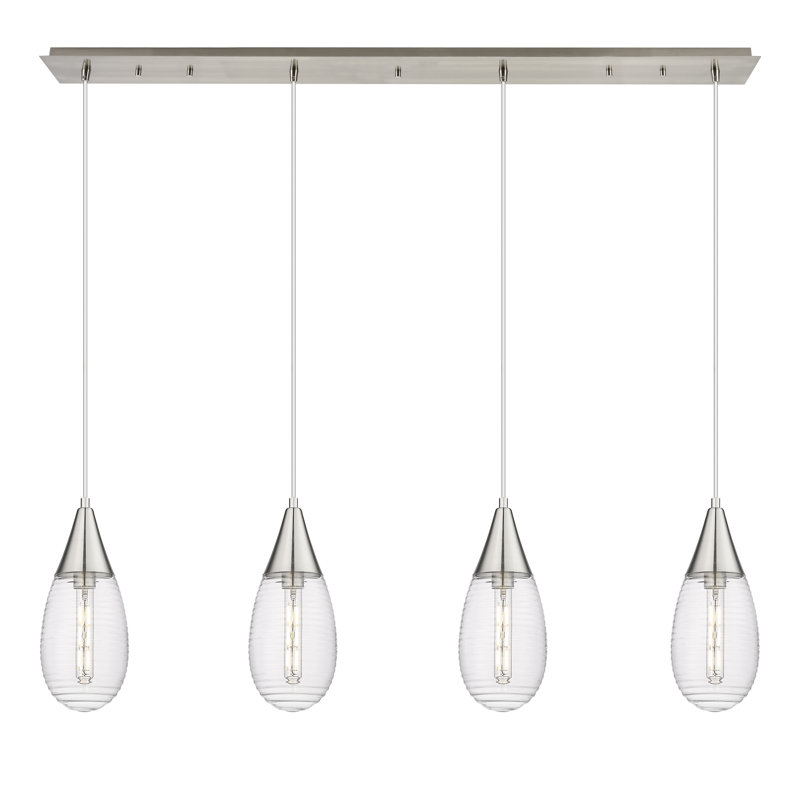 Luminaire suspendu grappe 4 lumières Rigdon, Rayé transparent, Nickel satiné brossé