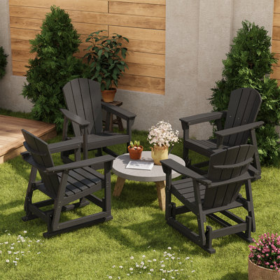 Outdoor HDPE Glider Chairs with Wide Armrests and Realistic Wood Grain(Set Of 4)