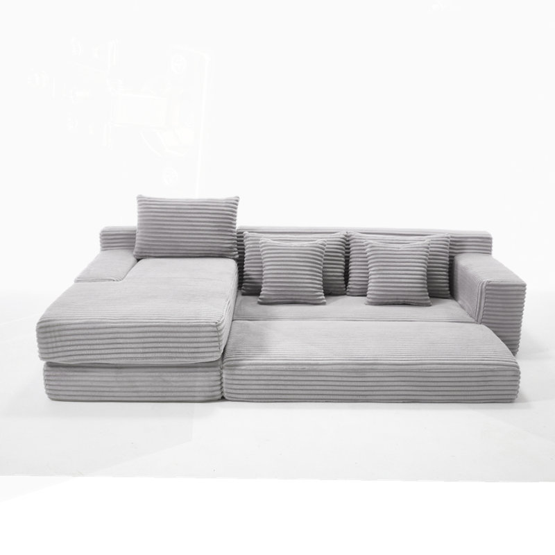 Albert Boneless Compression L-Shaped Corduroy Sectional Sofa with Steel Frame, Light Gray Fabric