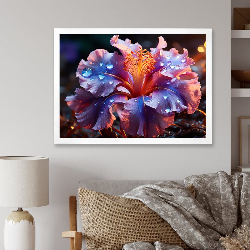 «Atward Flowers Glowing Iris», reproduction, Cadre simple blanc, H 30 po x l 40 po x P 1,5 po