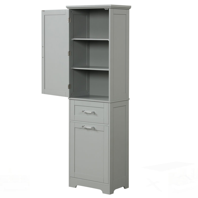 Tall Freestanding Bathroom Storage Cabinet With Adjustable Shelf And Two Different Size Drawers, MDF Board, Perfect For Organizing And Maximizing Space.