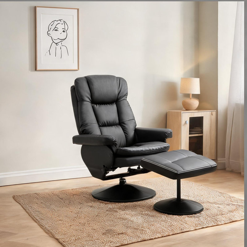 Fauteuil lounge deux pièces entièrement inclinable avec repose-pieds en similicuir noir profond pour bureau à domicile