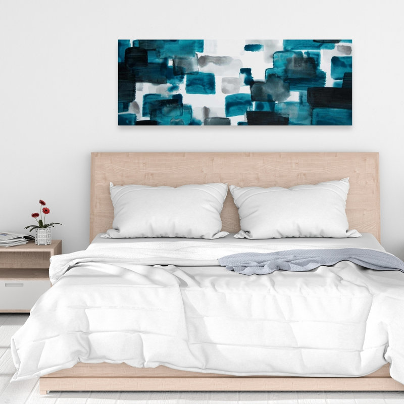 Toile turquoise et grise, H 48 po x l 16 po