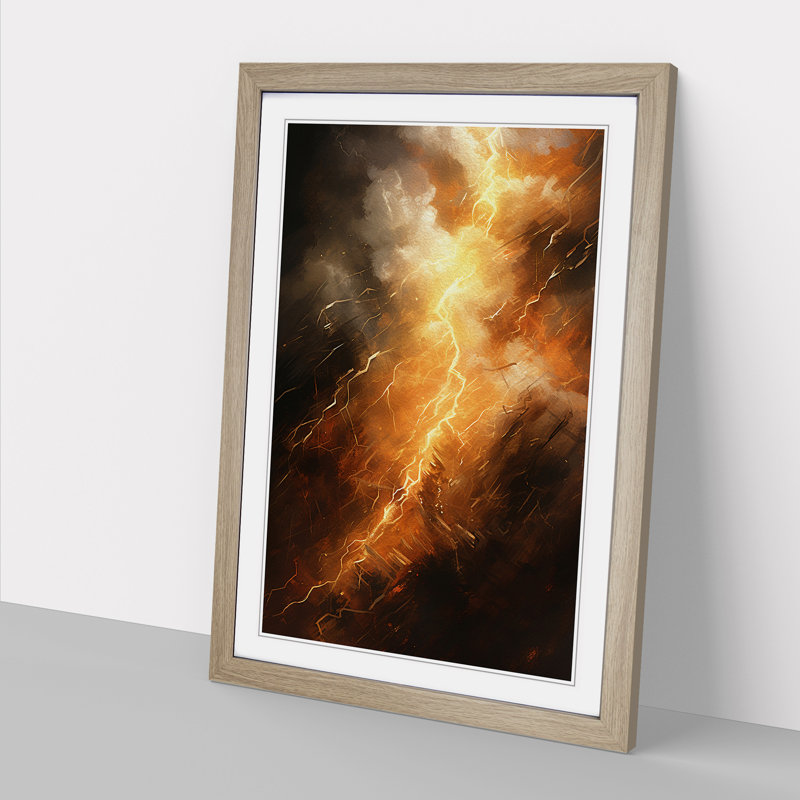 Lightning Action Painting Art - Framed Print, 64cm H x 46cm W x 2cm D, Oak Framed