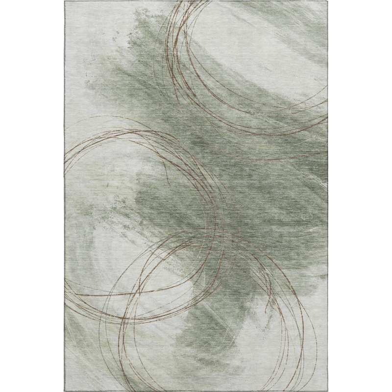 Tapis abstrait lavable à la machine de qualité supérieure Mayfield AMF2396, 8 pi x 10 pi, Sauge