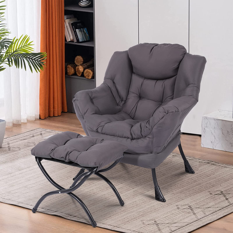 Méridienne large et repose-pieds Cyntha, Velours gris