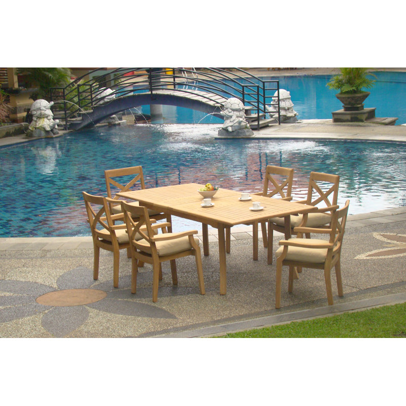 Nathanial Outdoor 9 - Piece Teak Dining Set, 6, 30.5" H x 94" L x 40" W