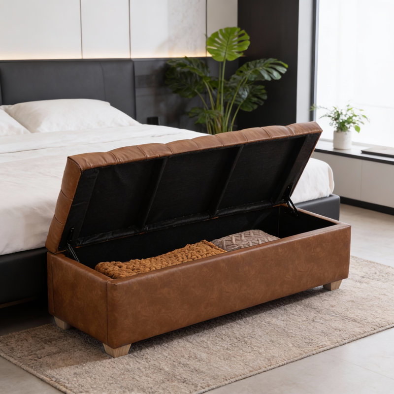 60.2" W Upholstered Tufted End Of Bed Bench, Storage Ottoman Bench