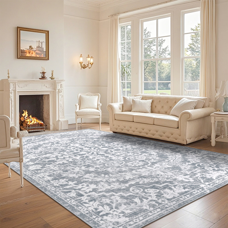 Tapis oriental gris antidérapant lavable à la machine , Rectangle de 5 pi x 8 pi