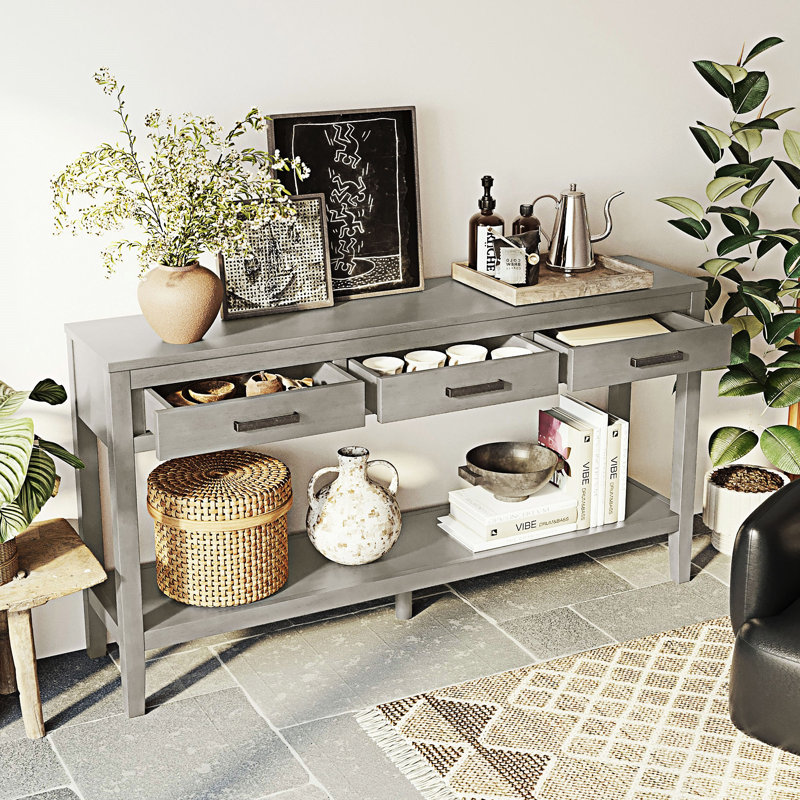 Console de table d'entrée avec tiroirs et tablette inférieure, Gris