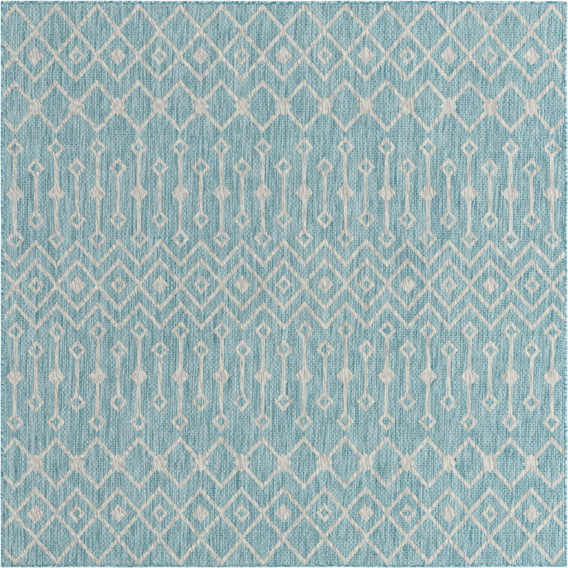Tapis d'extérieur vert / bleu / vert, Carré 7 pi 10 po