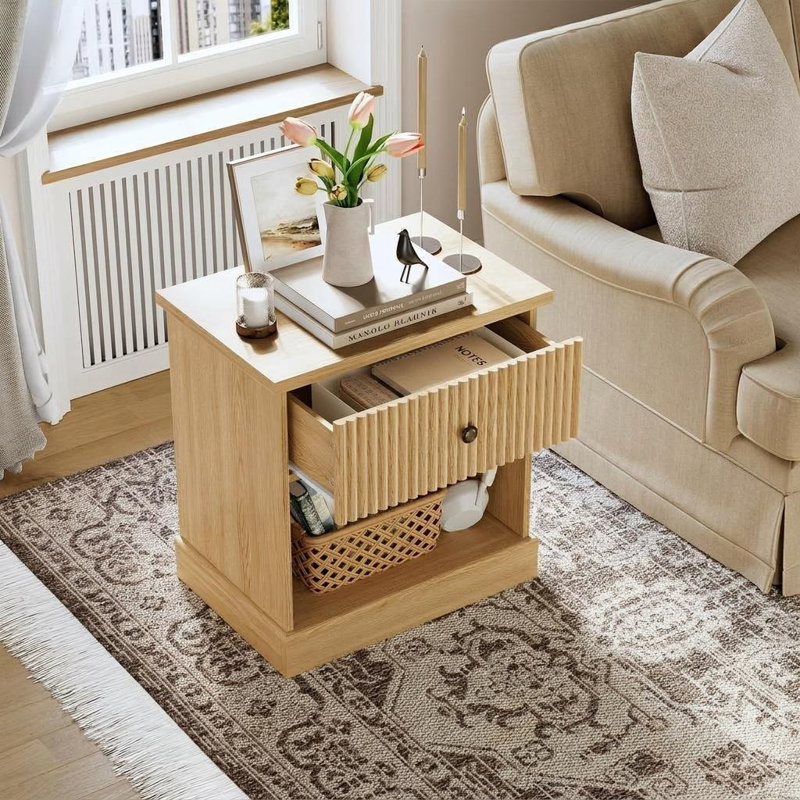 57.7cm W Solid Wood Bedside Table, White