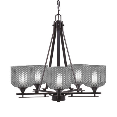 Uptowne 5 Light Uplight Chandelier Shown In Dark Granite Finish With 6" Smoke Textured Glass