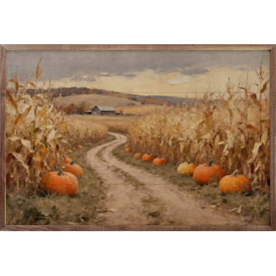Corn Field Lane With Pumpkins