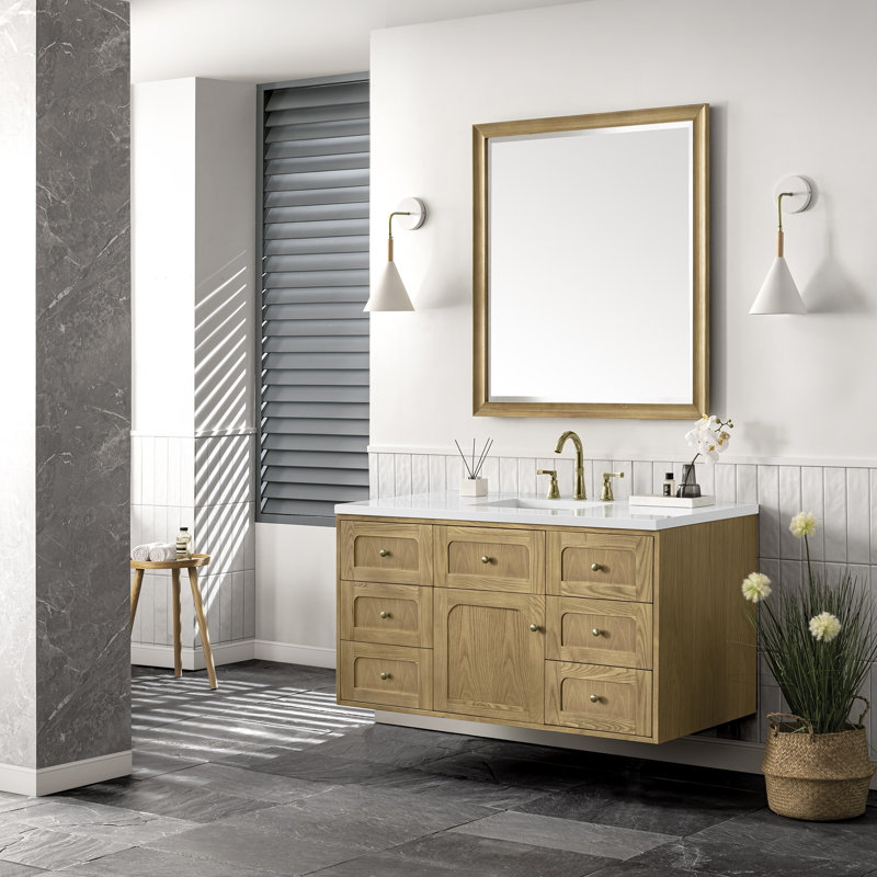 Laurent 48'' W Single Vanity, 8" Widespread, White Zeus, Light Natural Oak