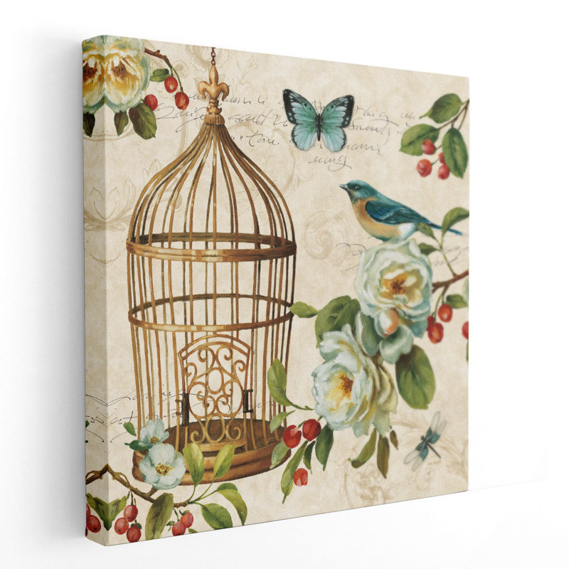 «Free as a Bird II Cage», reproduction d'art sur toile, H 12 po x l 12 po