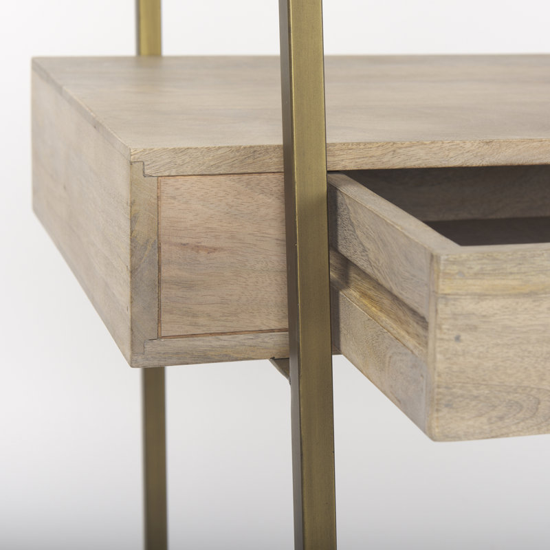 Bureau en bois massif Meredithe, Brun clair / or