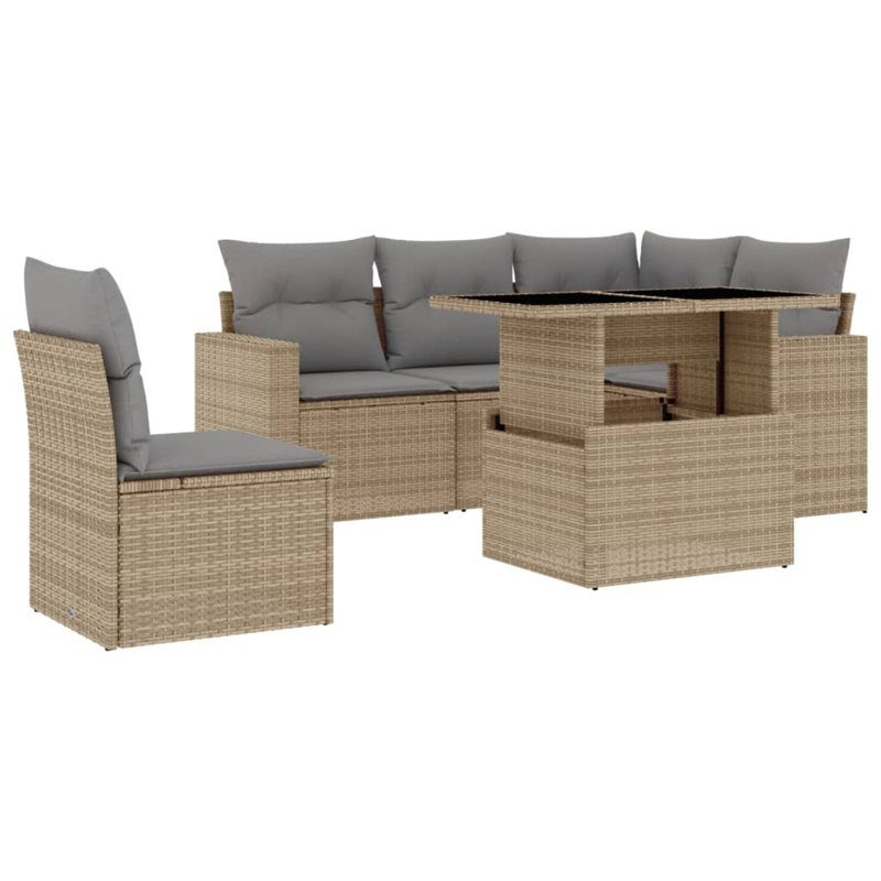  Ensemble de canapé de jardin avec accoudoirs réglables en rotin PE beige