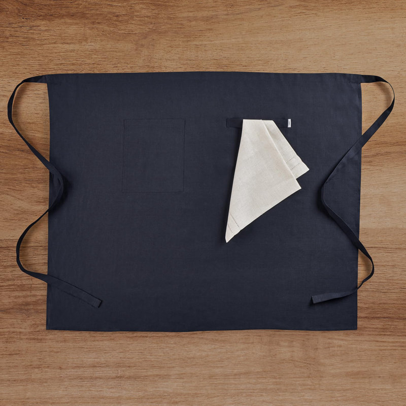 Linen Midi Bistro Apron - 100% Pure Linen Apron, Navy
